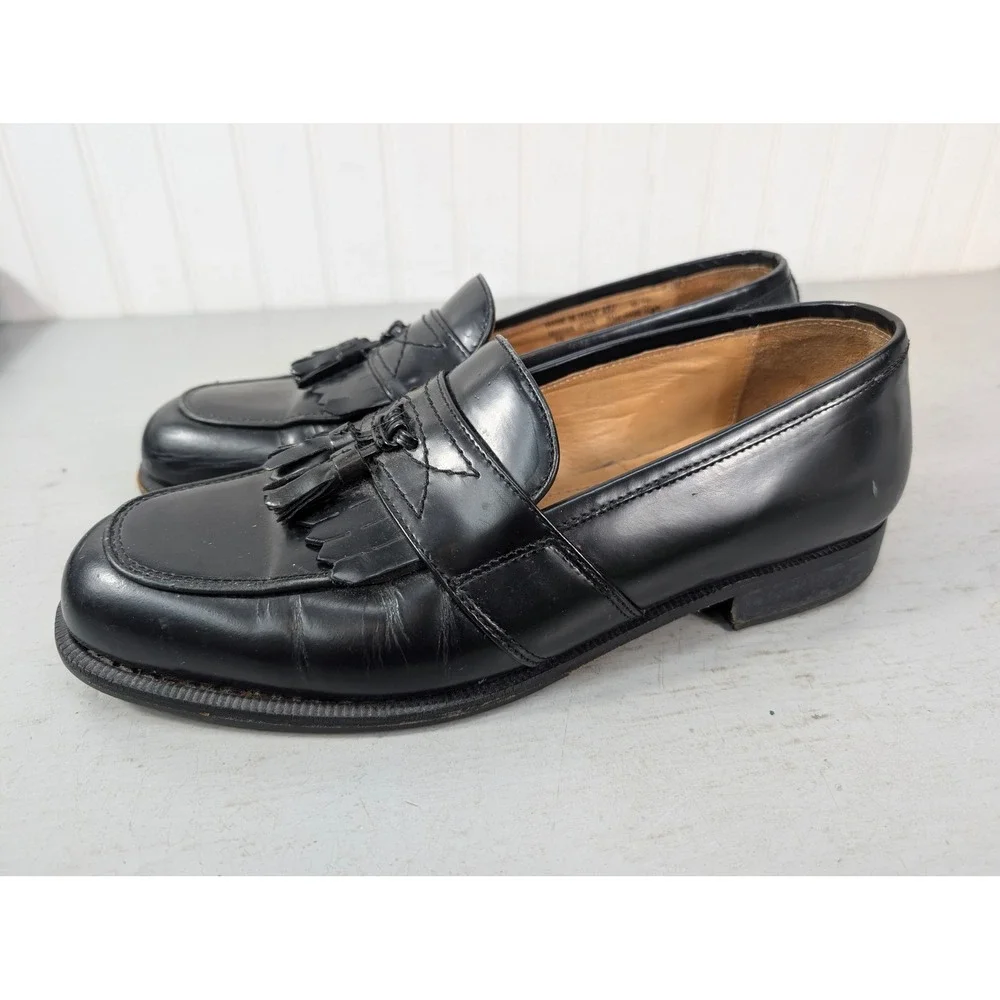 Vintage Bostonian Leather Loafers Tassel Kiltie Men's 9.5 Black Italian Slip On